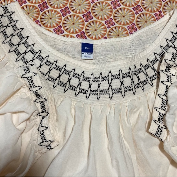 Old Navy Cream Puff-Sleeve Embroidered Tiered Mini Swing Dress w/Smocking - Picture 10 of 10